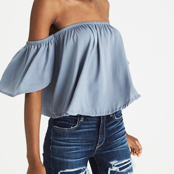AEO Black Off-Shoulder Silky Top - Picture 6 of 6